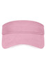 A pink sun visor with a wide brim and an adjustable design, featuring a logo on the front.