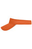 An orange sun visor with a wide brim and a comfortable band. It features a branding logo.