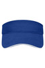 A blue sandwich sunvisor with a wide brim and a white underside. It features a logo on the front.