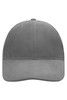 A grey 6 panel cap with a soft lining, featuring a curved brim and a logo on the front.