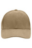 A tan 6-panel cap featuring a structured design and a back strap for adjustment. Includes a logo on the front.