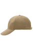 A 6-panel raver cap in tan colour, featuring a curved brim and a logo on the side.