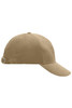 A khaki 6 Panel Raver Cap with a curved brim and an adjustable strap at the back. It features a logo.