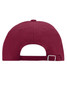A maroon 6-panel cap featuring a adjustable strap and logo on the back.