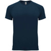 A navy blue t-shirt with a classic crew neck design and a logo on the inside label.