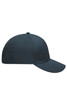 A dark blue six-panel polyester cap featuring a curved brim and a logo on the front.