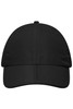 A black six-panel cap featuring a curved brim and a logo on the front.