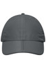 A grey cap with a structured front and a curved brim, featuring a logo on its side.