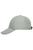 A grey six-panel cap with a curved brim and a logo on the side.