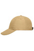 A beige six-panel cap with a curved brim and an adjustable strap at the back. Features a logo.