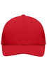 A red Flexfit® cap with a structured front and curved brim, featuring a logo on the side.