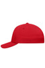 A red High Performance Flexfit® cap with a structured design and a curved brim. It features a logo.