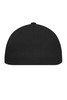 A black Flexfit® Flat Peak Cap featuring a smooth, rounded top and ventilation holes.