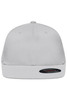 A grey Flexfit® Flat Peak Cap with a flat peak and a branded patch on the side.