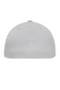 A flat peak cap in grey with a smooth surface and a central button on the top. It features ventilation eyelets.