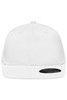 A white Flexfit® Flat Peak Cap with a branded logo on the side, featuring a flat peak design.