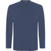 A navy long-sleeved T-shirt with a round neckline and a subtle logo.