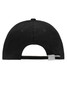 A black 6 panel double sandwich cap featuring a logo, showcasing the back view and adjustable strap.