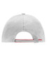 A grey 6 Panel Double Sandwich Cap featuring a red detailing and a logo on the back.