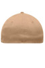 A tan 6 Panel Elastic Fit Baseball Cap featuring a smooth round crown and ventilation eyelets.