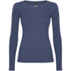 A long-sleeved women's t-shirt in a deep navy colour, featuring a fitted design and a logo at the neckline.