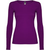 A long-sleeved T-shirt in vibrant purple with a fitted design and a logo on the label.