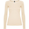 A long-sleeved women's t-shirt in a soft beige colour with a fitted design and a logo on the label.
