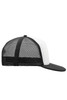 A 5 panel flat peak cap featuring a black mesh back and a white front panel with a black peak.