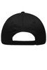A black 6 Panel Brushed Sandwich Cap with an adjustable strap and logo on the back.