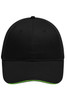 A black 6 panel brushed sandwich cap with a green underbrim and a logo on the front.