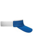 A blue and white sport sunvisor with a curved brim and an adjustable band. It features a logo on the front.