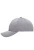 A grey six-panel sport mesh cap featuring a curved brim and a logo on the side.