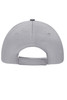 A grey 6 Panel Sport Mesh Cap featuring a back adjustment strap and a logo.
