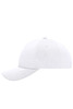 A white 6-panel sport mesh cap featuring a curved brim and ventilation holes, with a logo on the side.