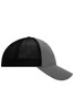 A grey and black 6 panel elastic fit mesh cap with a curved brim and a mesh back panel.