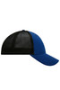 A blue 6-panel cap with a black mesh back and a curved peak. It features a logo on the front.