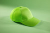 A bright lime green 6 panel air mesh cap with a curved brim, featuring mesh side panels and a logo.