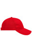 A red 6 panel air mesh cap with a curved brim and a mesh back. It features a logo on the side.