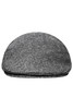 A grey herringbone-patterned cap with a rounded shape and a flat brim, featuring a logo on the side.