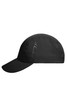 A black 3 panel cap with a curved brim and a logo on the side.