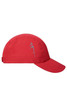 A red 3 Panel Cap with a sleek design and a logo on the side.