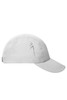 A grey 3 panel cap featuring a curved brim and a logo on the side. Ideal for headwear promotions.