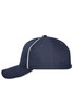 A navy blue 6-panel workwear cap with white detailing and an adjustable strap at the back. Features a logo.