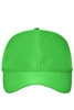 A bright green six-panel workwear cap with a structured design and a logo on the front.