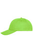 A vibrant green six-panel cap made from organic cotton, featuring a logo on the front.