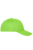 A bright green six-panel cap made from organic cotton, featuring a curved peak and a logo.