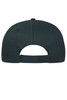 A black 6 panel cap made from organic cotton, featuring a back opening and an adjustable strap.
