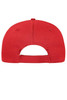 A red six-panel cap made from organic cotton, featuring an adjustable strap and a logo on the back.