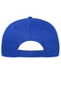 A blue 6-panel cap made from organic cotton, featuring an adjustable strap at the back and a logo.
