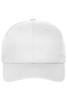 A white 6 panel cap made from organic cotton featuring a logo on the front.